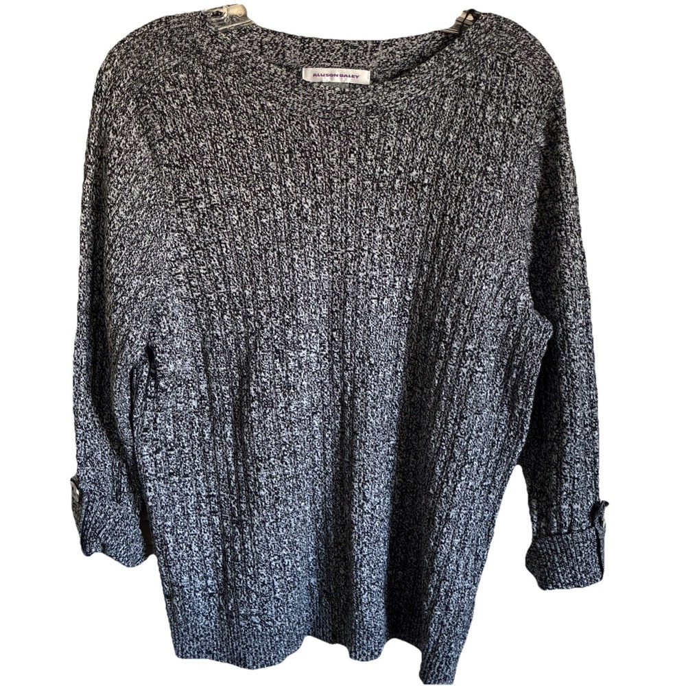 Allison Daley Sweater Top Knit- Gray Hues - 3/4 Sleeve Length - Sz Large